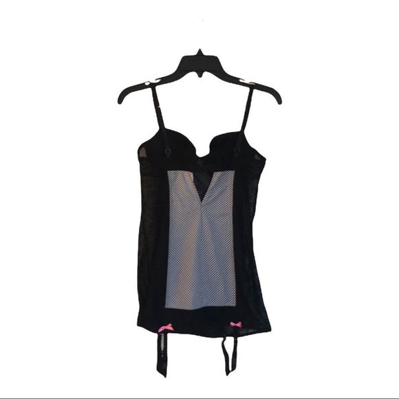 VICTORIA’S SECRET Camisole Lace Bows Garters Adjustable Straps Blk/White Size M - Picture 3 of 6